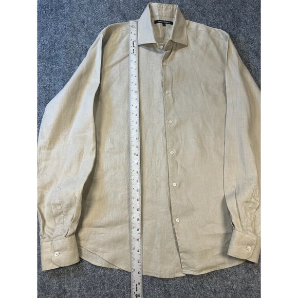 Mens Linen Shirt Size Large Neutral Beige 100 Percent Linen Long Sleeve Casual - Picture 5 of 8